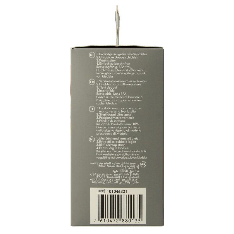 Medela Moedermelk bewaarzakjes, 210ml, 50-pack, for storing expressed breast milk, featuring secure seal and clear measurement markings.