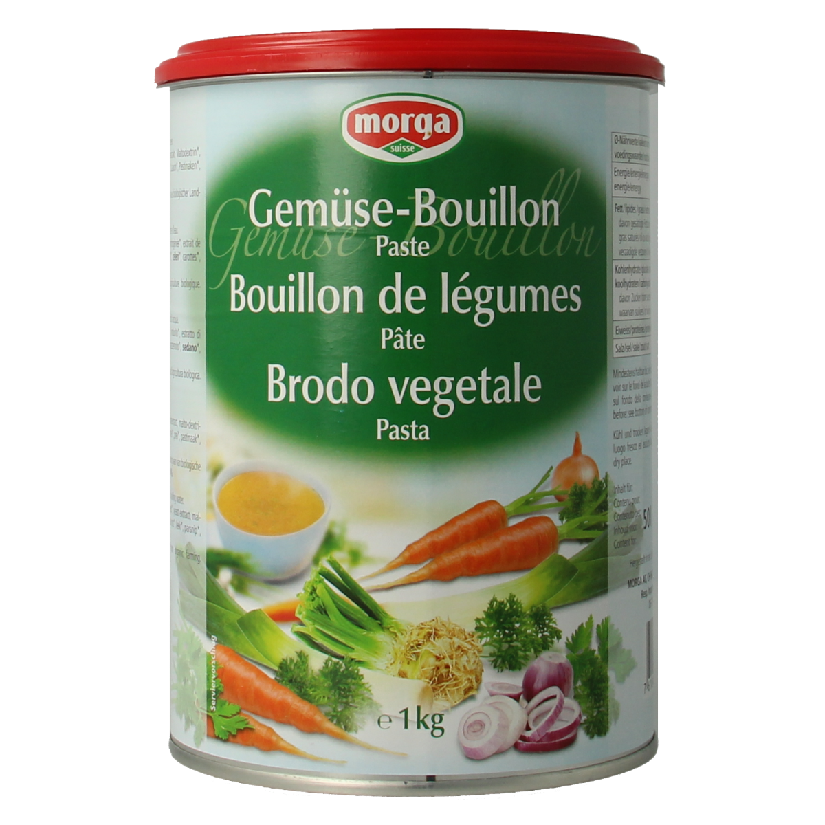 Morga Groentebouillon pasta 1kg, herbal and seasoning mix for cooking, with visible dried vegetable ingredients in the package.