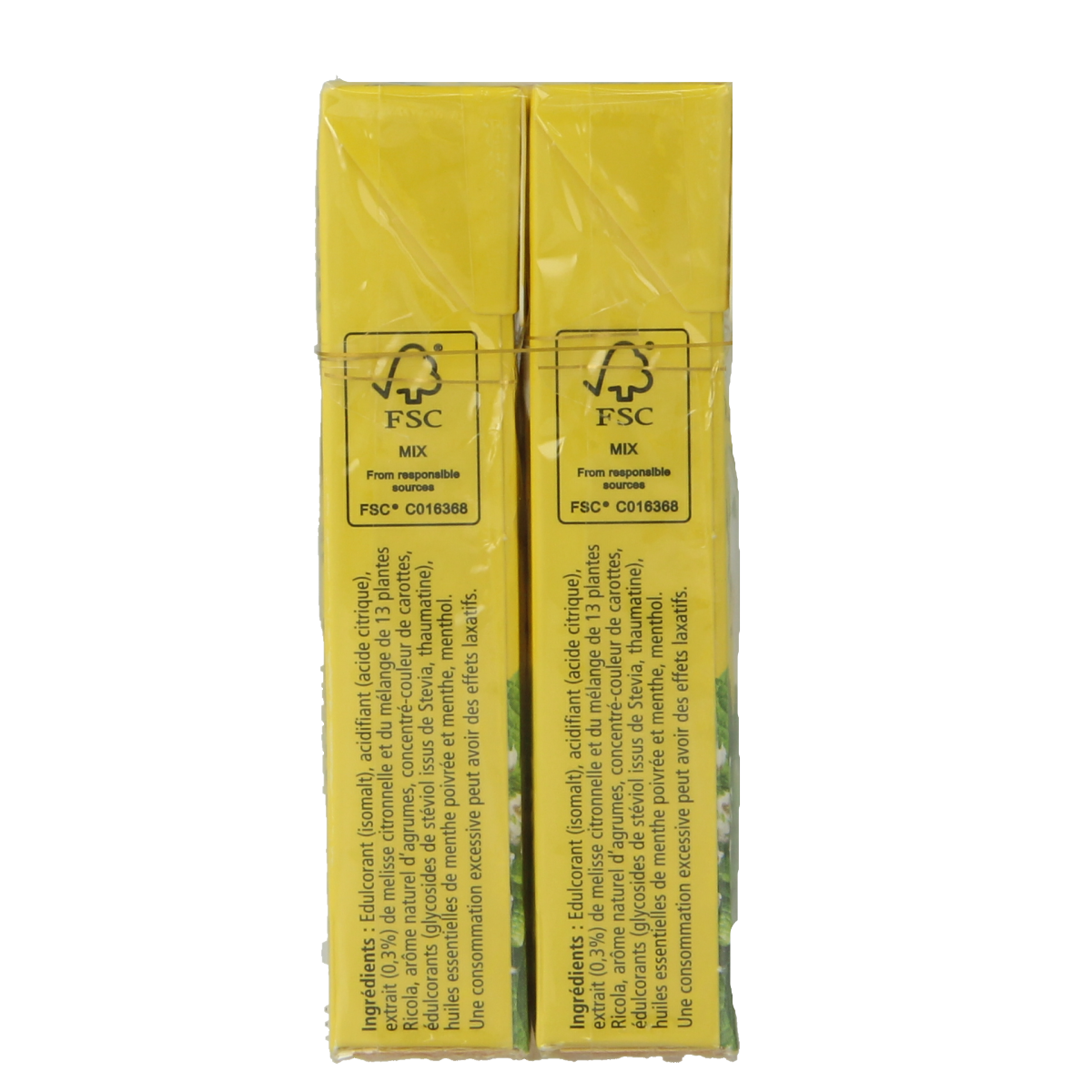 Ricola Citroen munt sugar-free lozenges in a duopak, 100 grams, featuring lemon and mint flavor, for soothing throat relief.