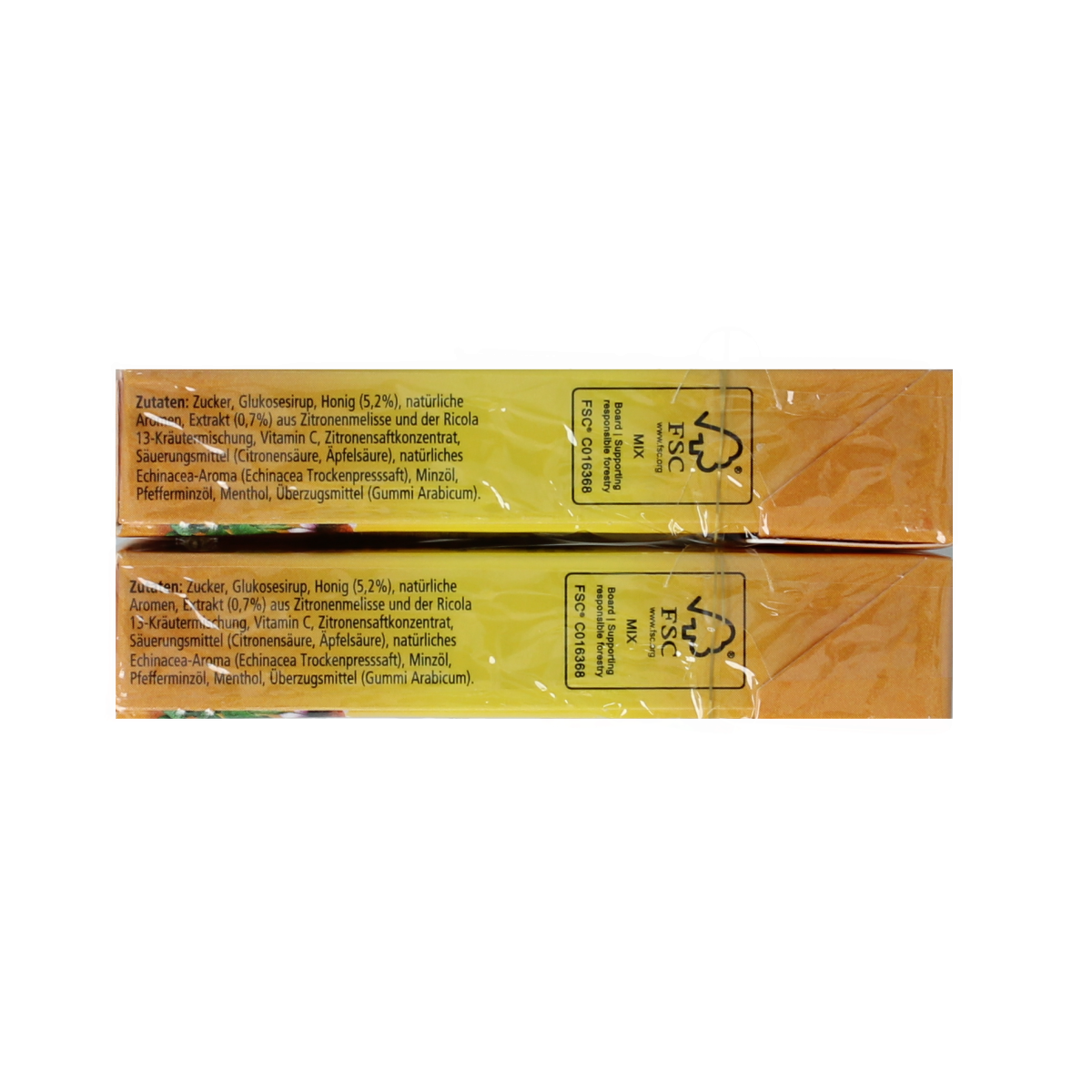 Ricola Honing Citroen Echinacea duo pack of 100g, featuring lemon and honey flavored herbal candies in a bright package.