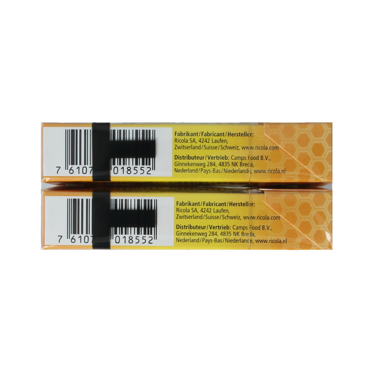 Ricola Honing Citroen Echinacea duo pack of herbal candies in 100g packages, featuring lemon and echinacea flavors.