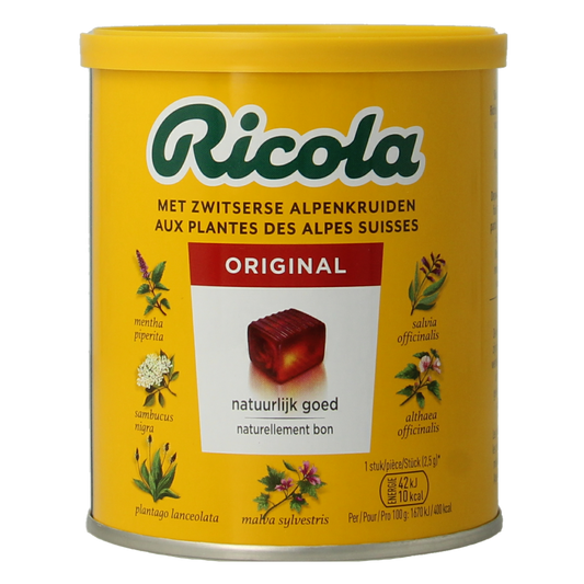 Ricola Original herbal cough drops in a 250g package, featuring the Ricola brand logo and a clear view of the candy pieces.