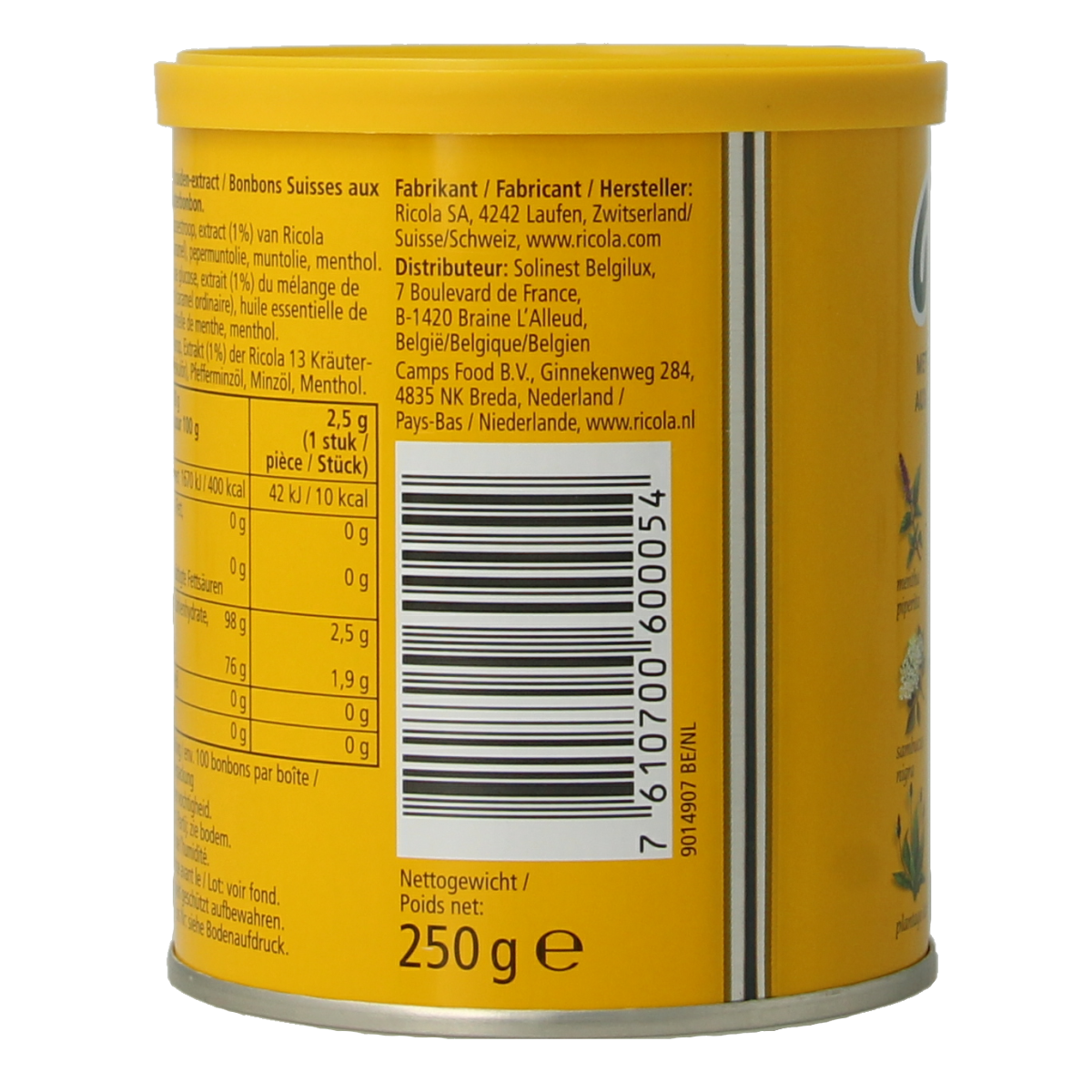 Ricola Original herbal cough drops in a 250g bag, showcasing the chewy candies with Ricola branding on the packaging.