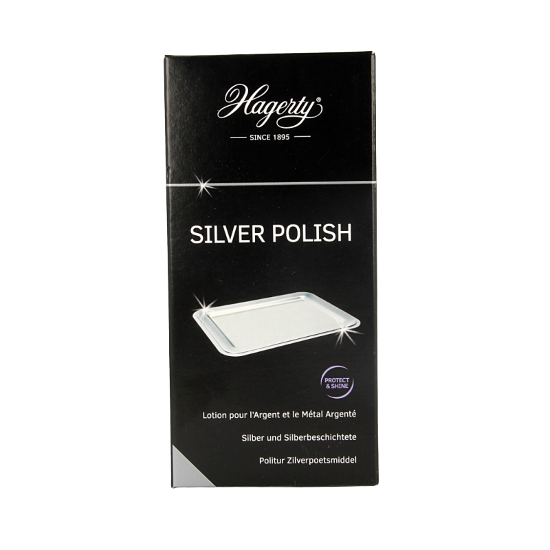 Hagerty Silver polish in a 250ml bottle, cleaning and restoring silver jewelry and tableware with a smooth, shiny finish.