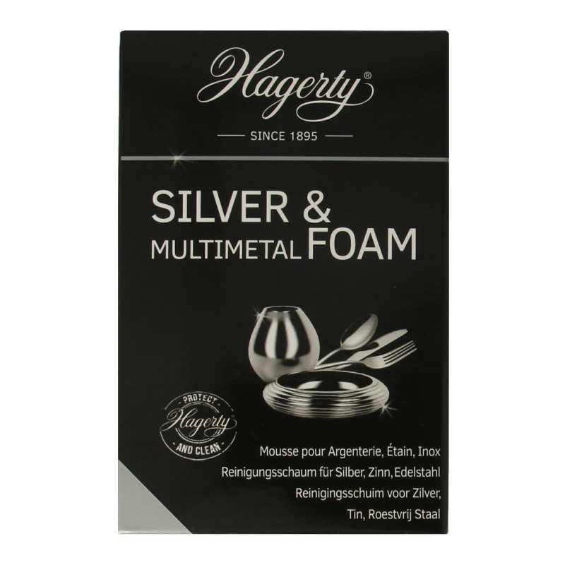 Hagerty Silver Foam Multimetal cleaner in 185g container, ideal for polishing and cleaning various metals.