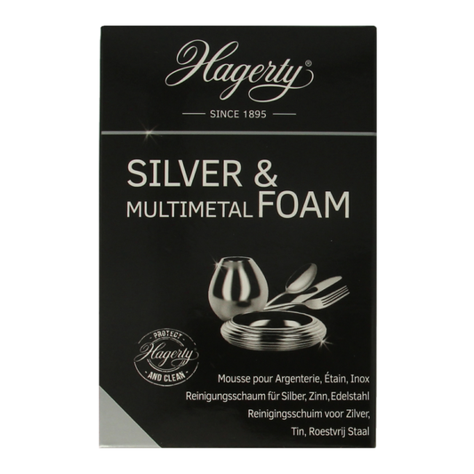 Hagerty Silver Foam Multimetal cleaner in 185g container, ideal for polishing and cleaning various metals.