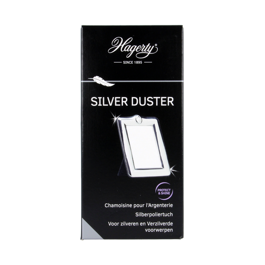 Hagerty Silver duster 1.00 piece, a cleaning tool designed for silver and delicate surfaces, with a soft, fluffy white duster head.