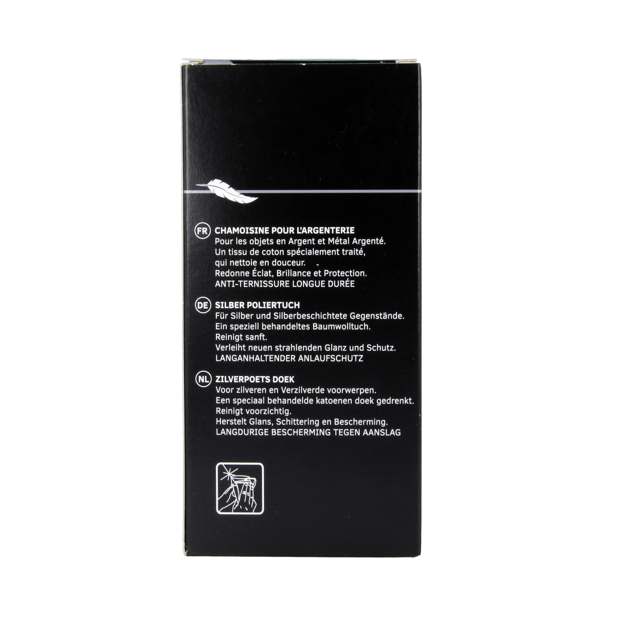 Hagerty Silver duster for cleaning silver jewelry and accessories, shown in a close-up image with packaging.