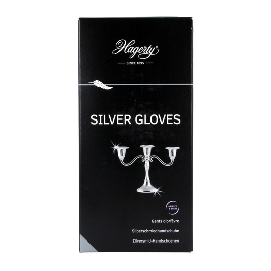 Hagerty Silver cleaning gloves pair, durable white rubber gloves for silverware polishing and cleaning tasks.