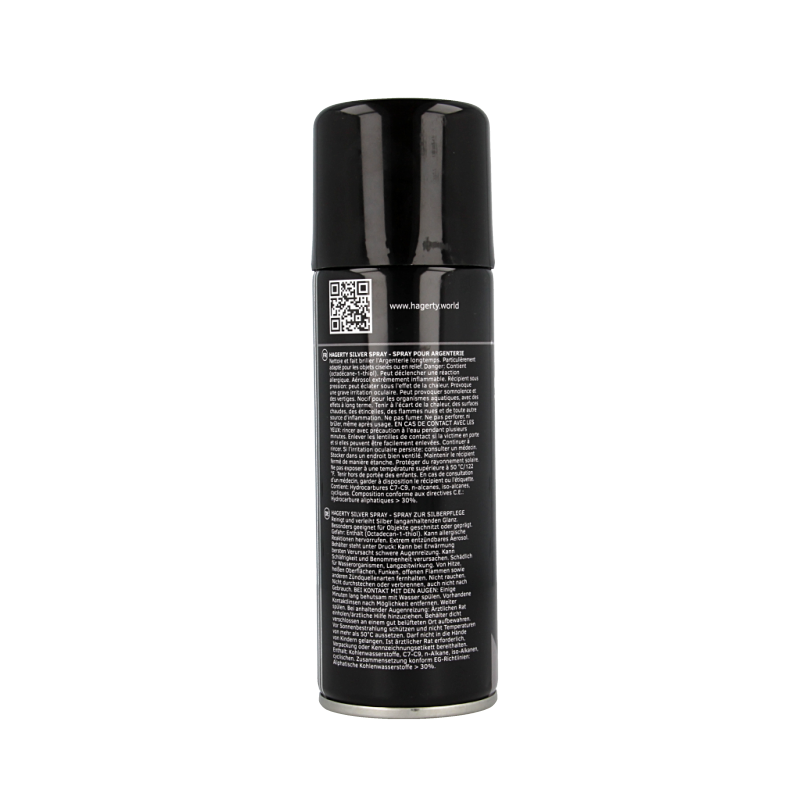 Hagerty Silver spray in 200ml bottle, a cleaning product for silver jewelry and accessories, with a clear spray nozzle.