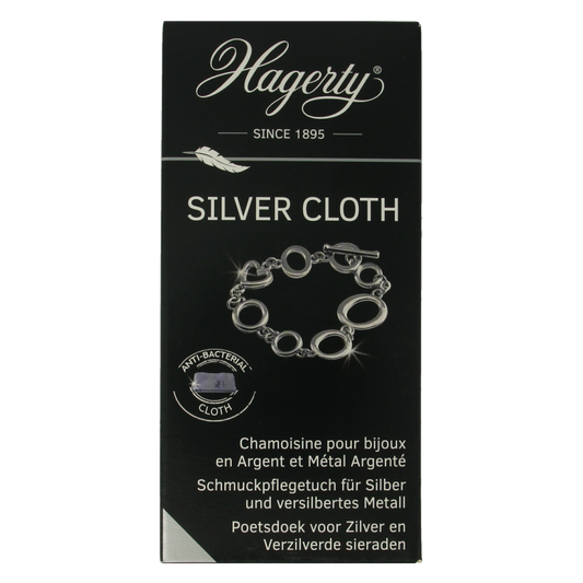 Hagerty Silver cleaning cloth 30x36cm for polishing silver jewelry and accessories, made of soft, durable material.