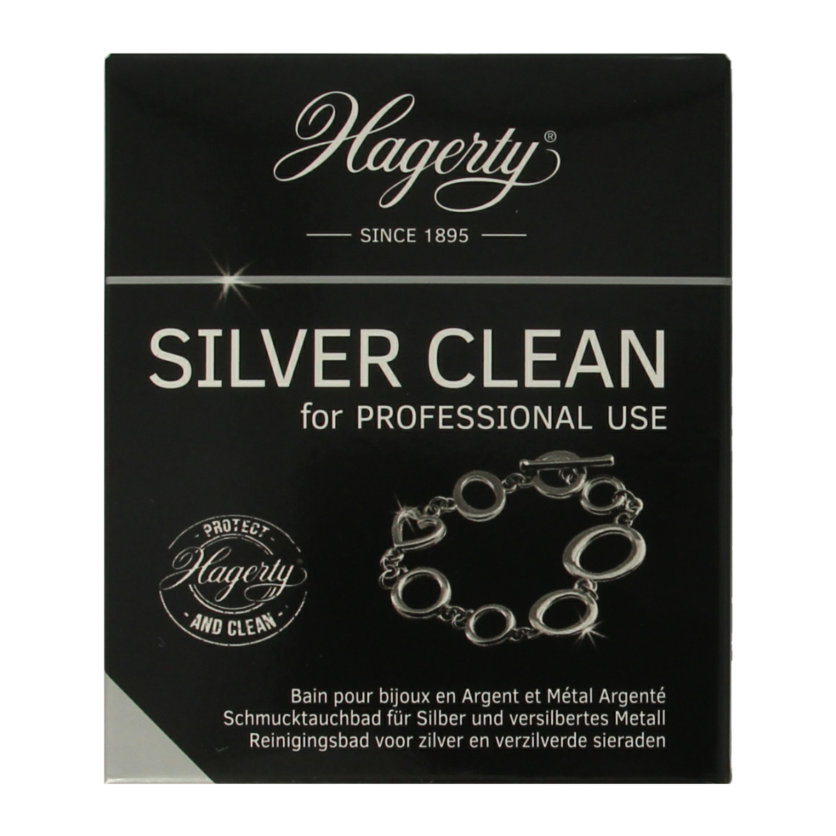 Hagerty Silver Clean Pro in a 170 ml bottle, a silver polish and cleaning product from Hagerty for jewelry and silverware.
