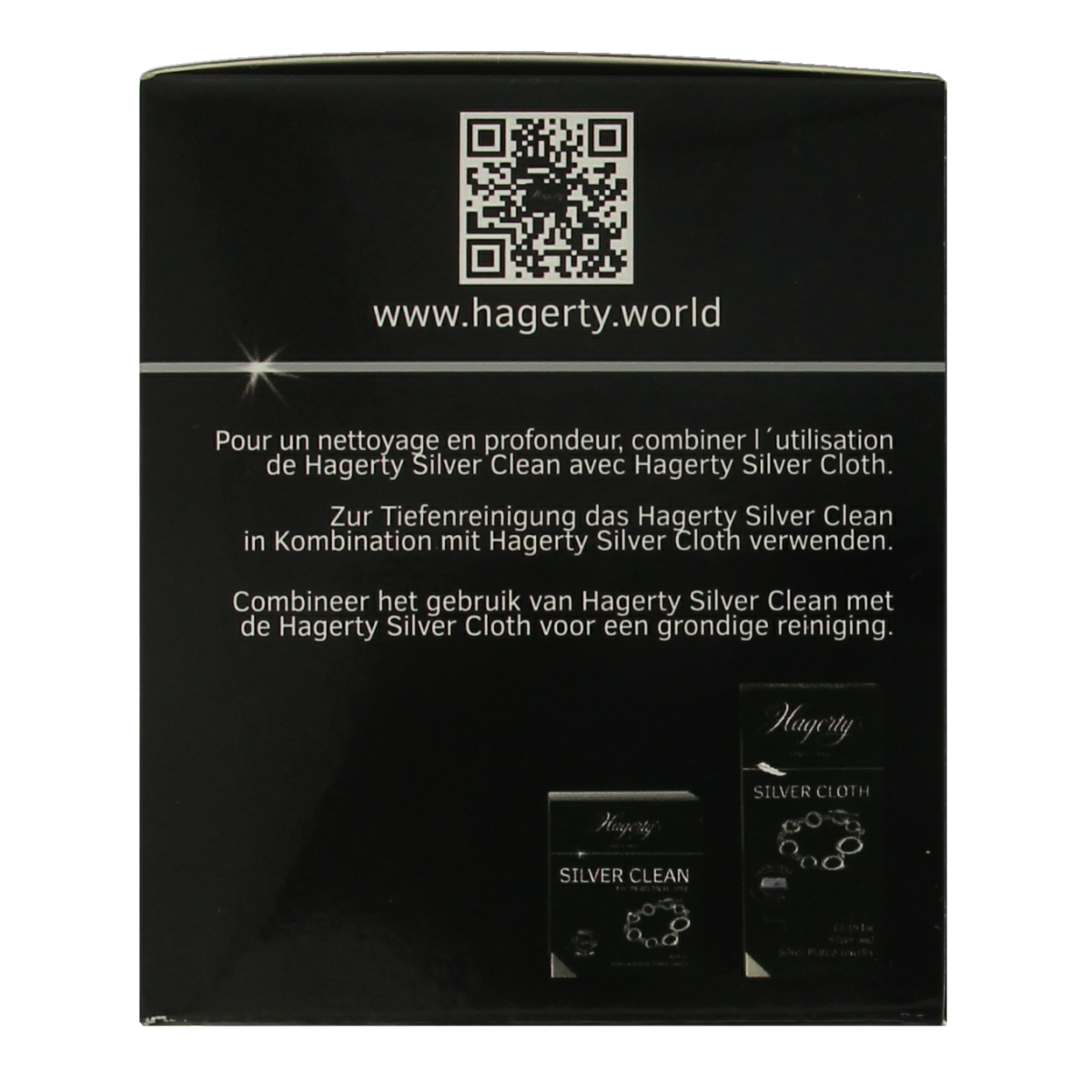 Hagerty Silver Clean Pro bottle, 170ml, a silver jewelry cleaning solution from Hagerty with a clear label and silver cap.