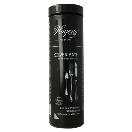 Hagerty Silver Bath Pro cleaning product in a 580ml bottle for silverware polishing and tarnish removal.