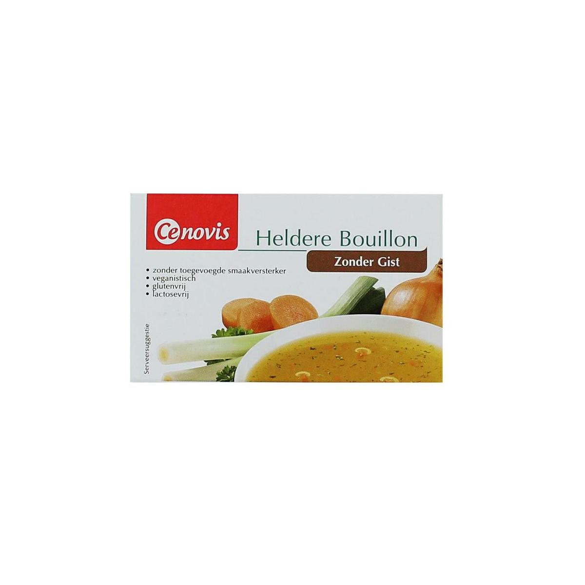 Cenovis heldere bouillon gistvrije tabletten in een doos, geschikt voor soepen en bouillons, 88 gram.