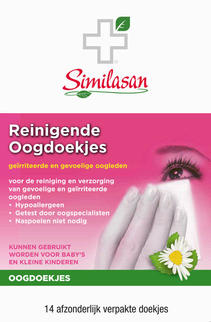 Similasan Reinigende oogdoekjes for eye care, 14-pack of gentle cleansing wipes, designed for eye hygiene and refreshment.