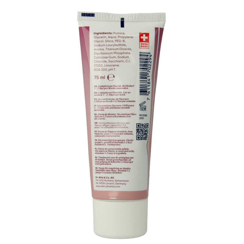 Wild Depurdent whitening toothpaste tube, 75ml, featuring a sleek design and fresh mint flavor for bright, clean teeth.