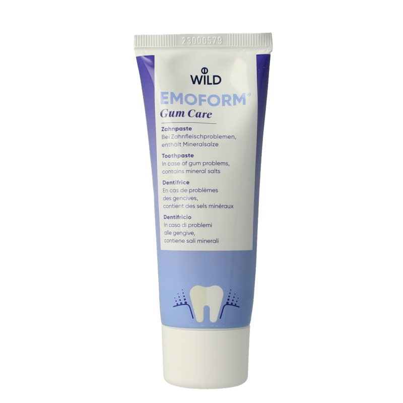 Emoform Gum Care toothpaste 75ml tube with teal and white packaging, designed to promote gum health and freshen breath.