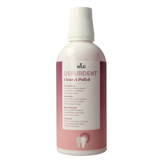 Wild Depurdent clean and polish mouthwash bottle, 500ml, with label and cap visible, for oral care and fresh breath.
