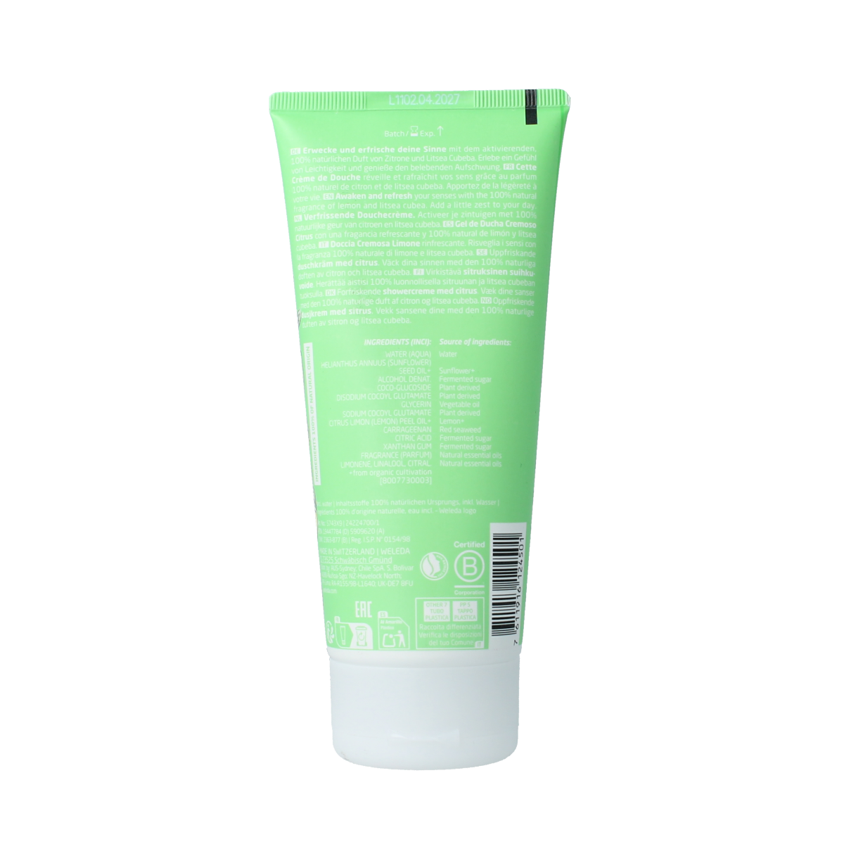 Weleda Citrus Refresh Douchecreme in 200ml bottle, gentle cleansing with citrus scent for refreshing shower experience