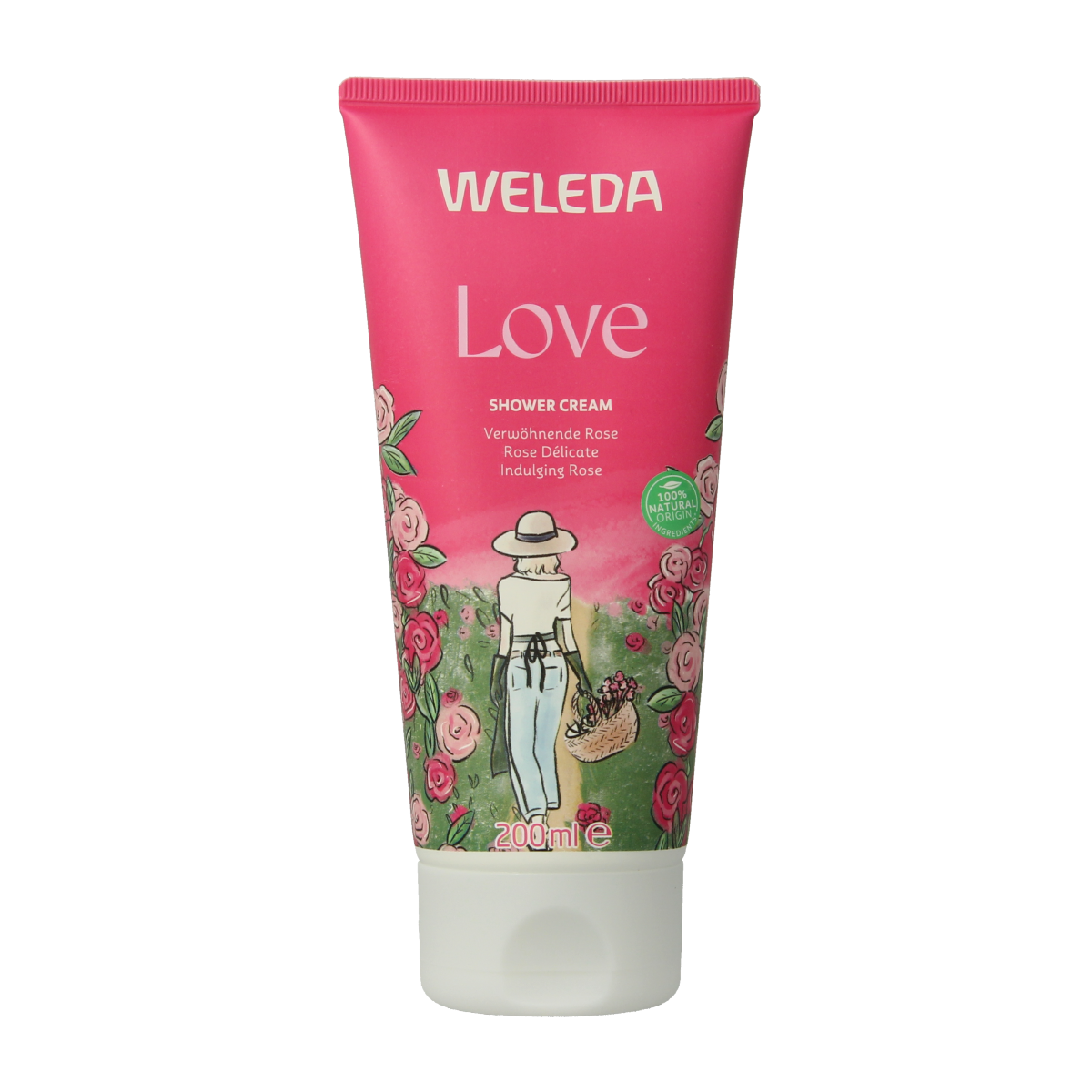 Weleda Love douchecreme in 200ml bottle, gentle bad en douche product with natural ingredients for intimate care.