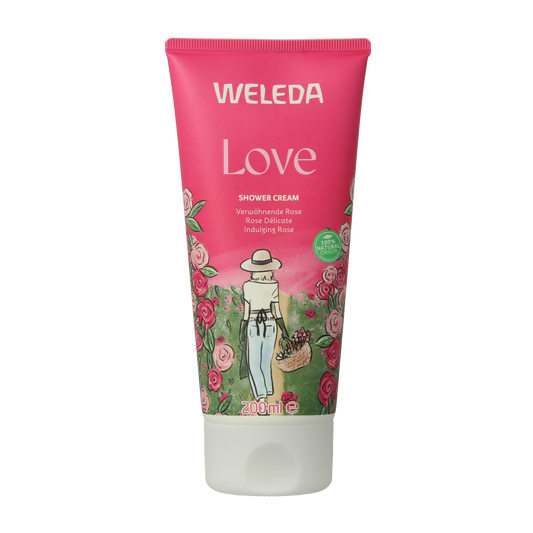 Weleda Love douchecreme in 200ml bottle, gentle bad en douche product with natural ingredients for intimate care.