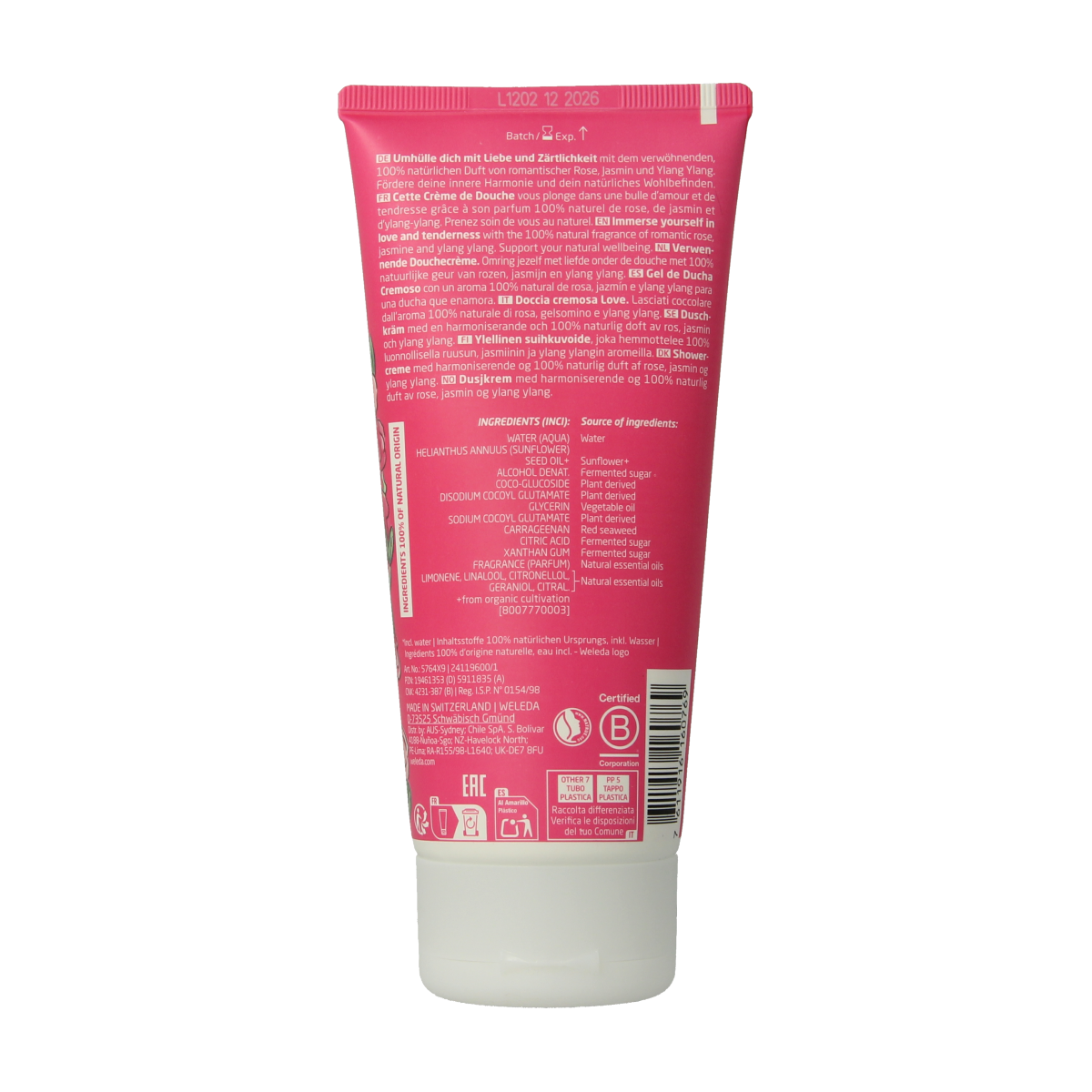 Weleda Love douchecreme in 200ml bottle, gentle bad en douche product with natural ingredients for intimate care.