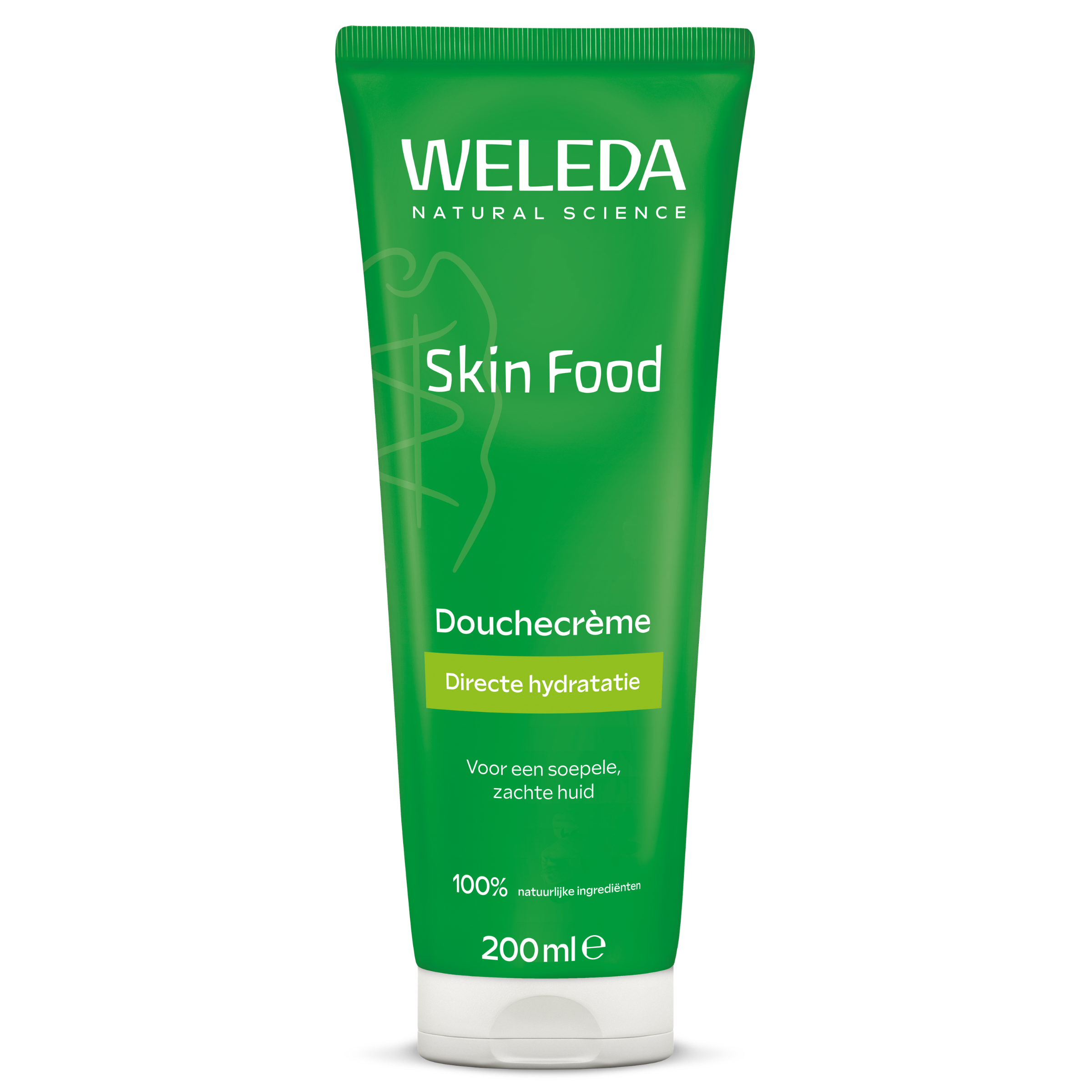 Weleda Skin Food douchecreme bio 200ml, gentle body and shower cream with natural ingredients, in a white bottle.