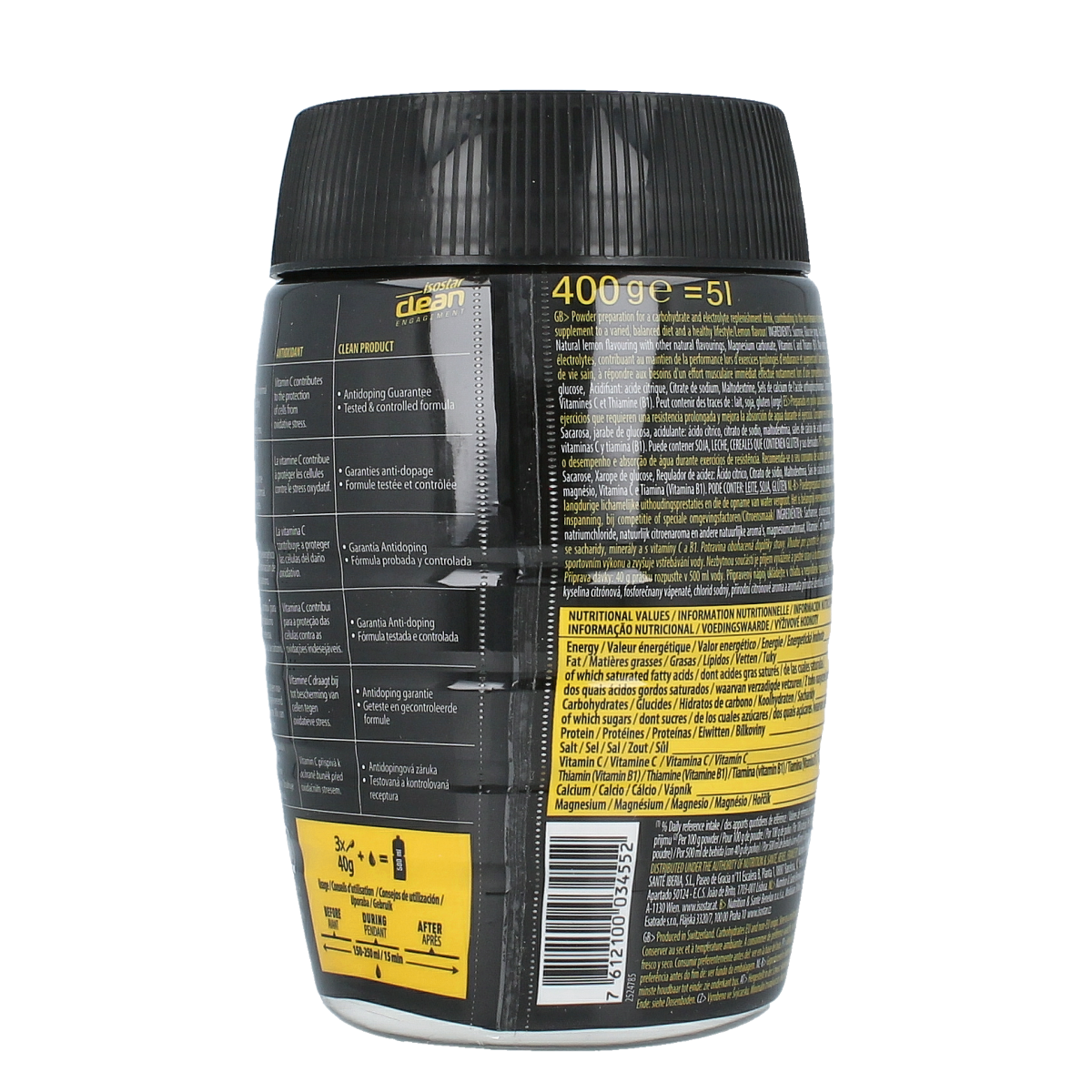 Isostar Hydrate & Perform Lemon sports drink powder in a 400g package, ready for mixing with water to replenish electrolytes.