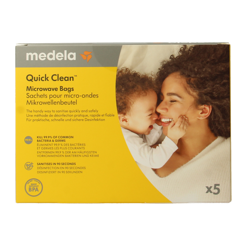 Medela Quick Clean magnetronsterilisatiezakken voor flessen en spenen, set van 5, geschikt voor snel en veilig steriliseren in de magnetron.