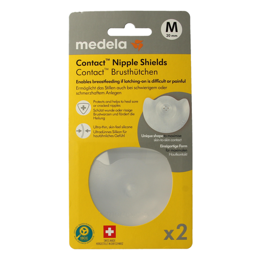 Medela Contact tepelhoedjes maat M, paar, voor kraamtijd gebruik, zachte medische silicone, geschikt voor borstvoeding.