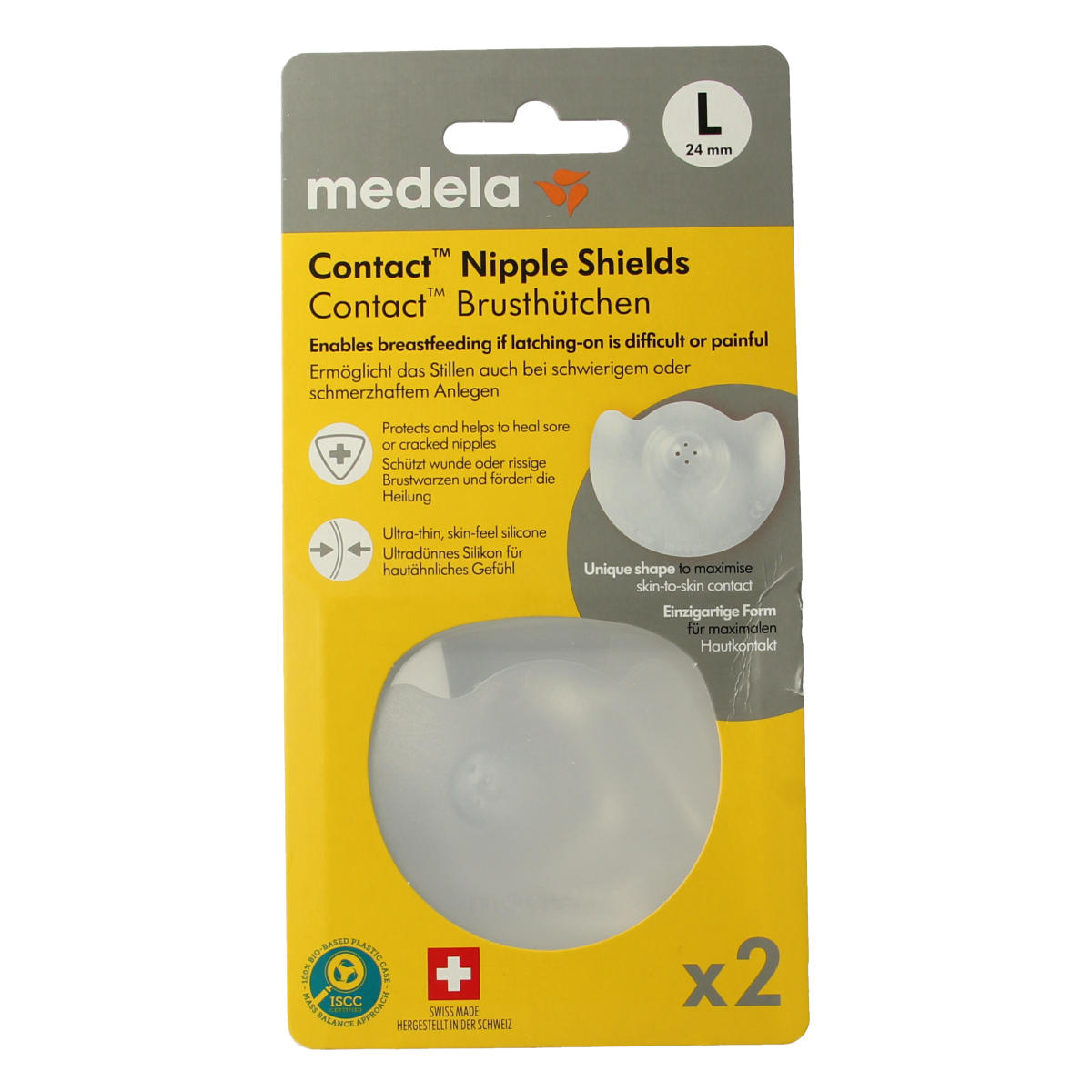 Medela Contact tepelhoedjes maat L, kraamtijd, pair of breastfeeding nipple shields, designed for comfortable feeding.