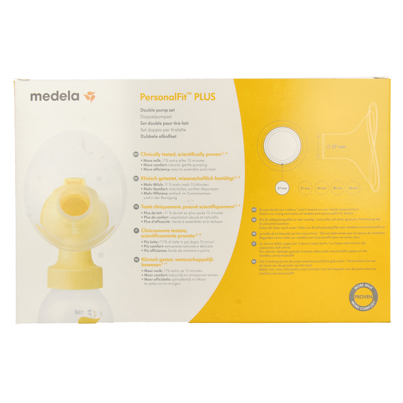 Medela Symphony double breast pump set for postpartum use, shown with components and accessories on white background.
