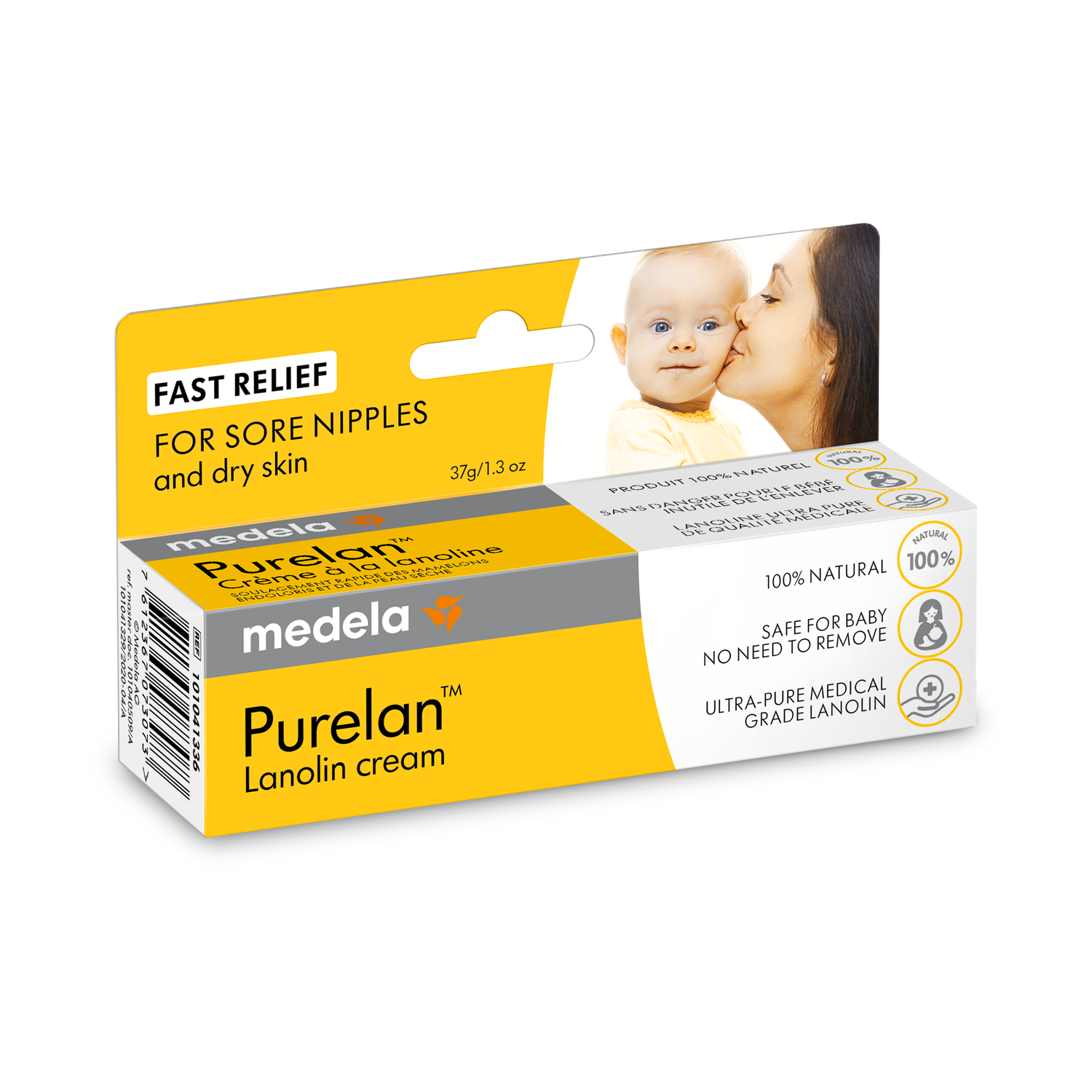 Medela Purelan 100 nipple cream in 37g tube, suitable for breastfeeding, with the product packaging and label visible.