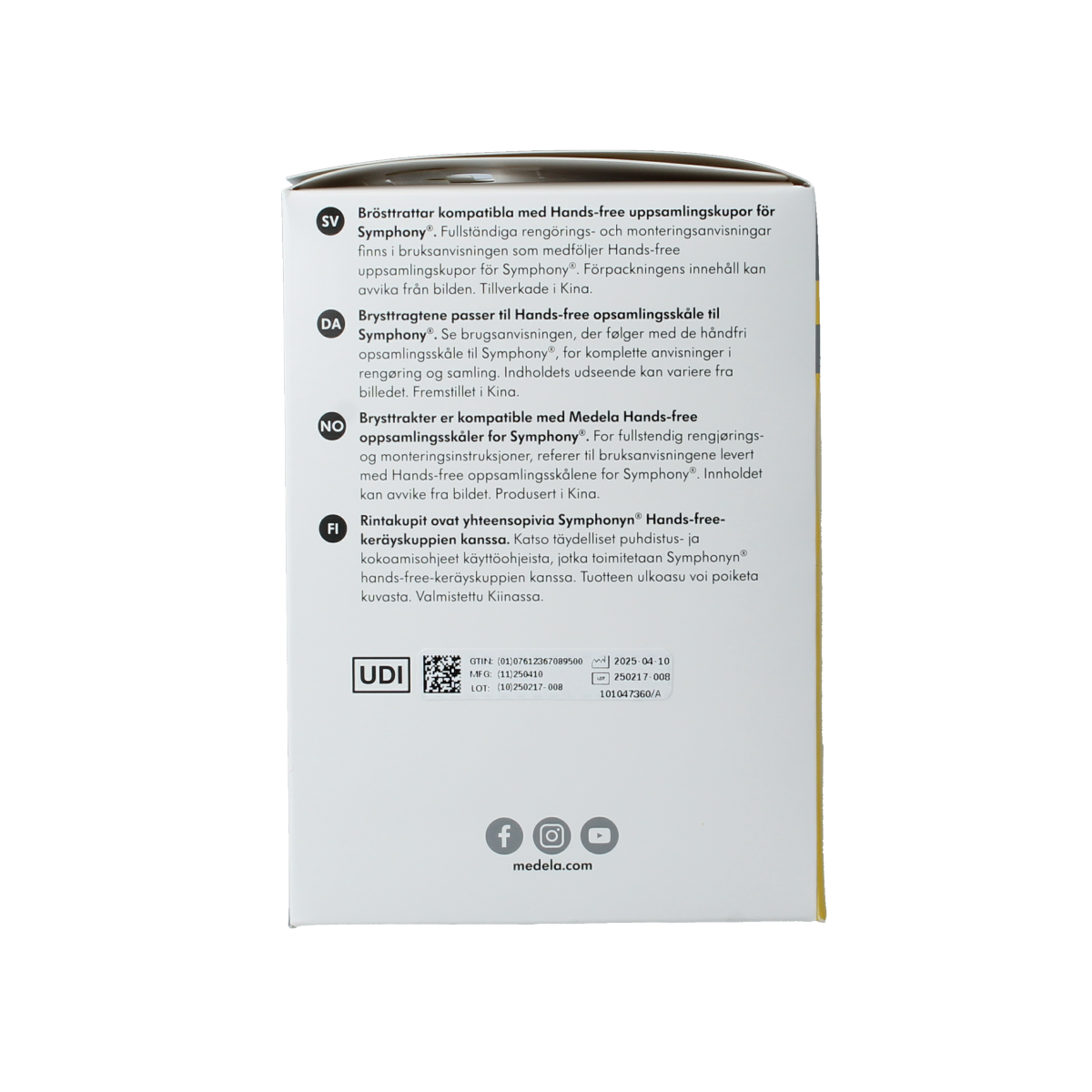 Medela handsfree breastfeeding shield for Symphony, 24mm size, designed for mother and baby, showing the shield and packaging.