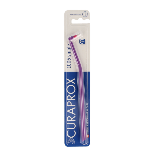 Curaprox CS 1006 toothbrush for effective cleaning, single assorti, close-up of the toothbrush head and bristles.