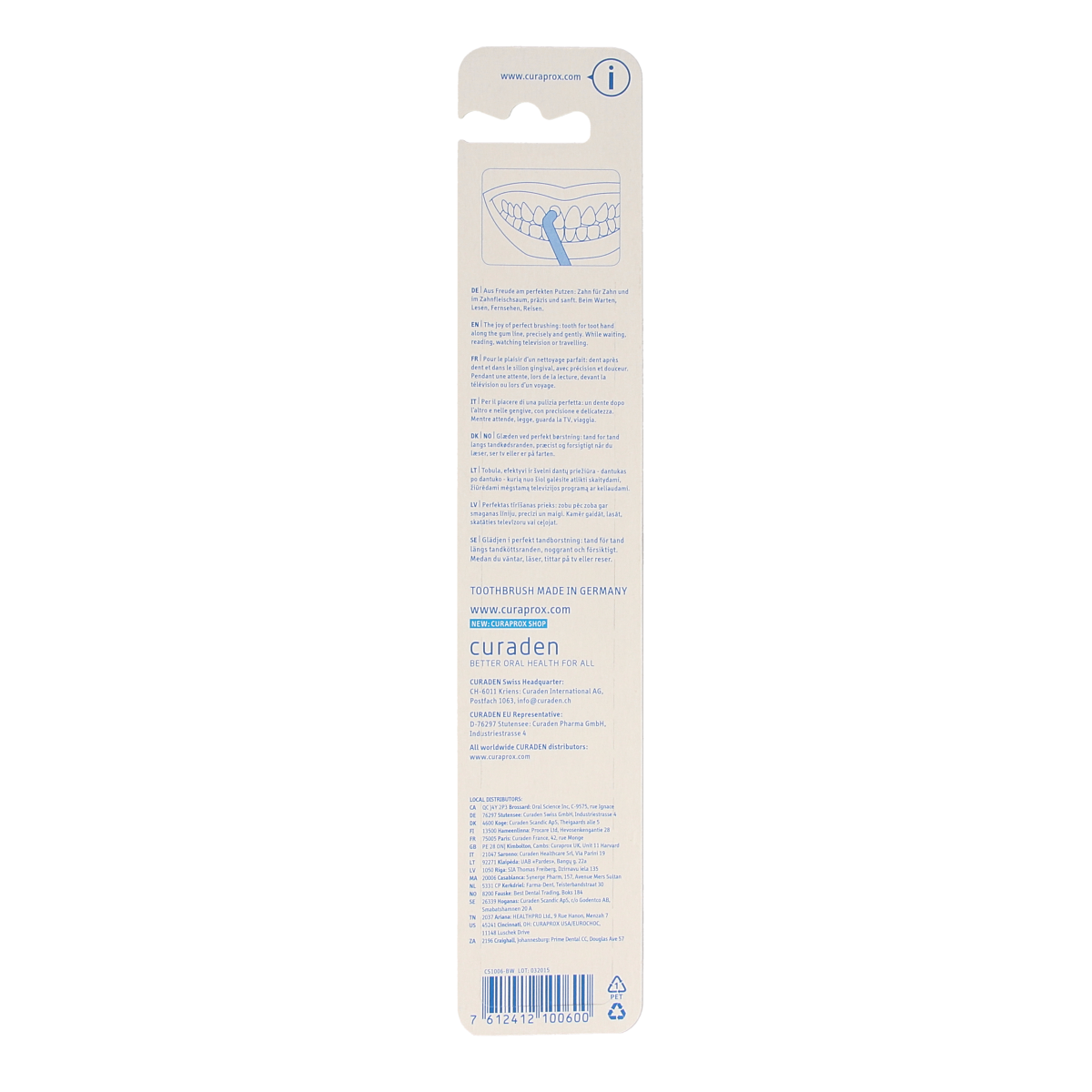 Curaprox CS 1006 toothbrush in assorted colors, compact dental toothbrush for effective oral hygiene.