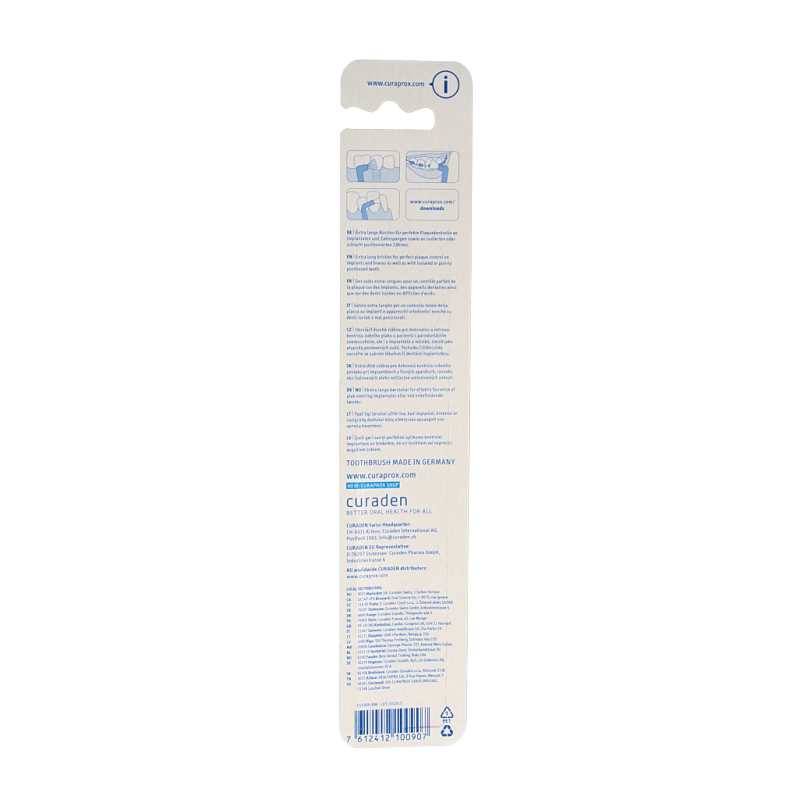 Curaprox CS 1009 toothbrush with soft bristles, single assorti, close-up of the Curaprox brand toothbrush for oral hygiene.