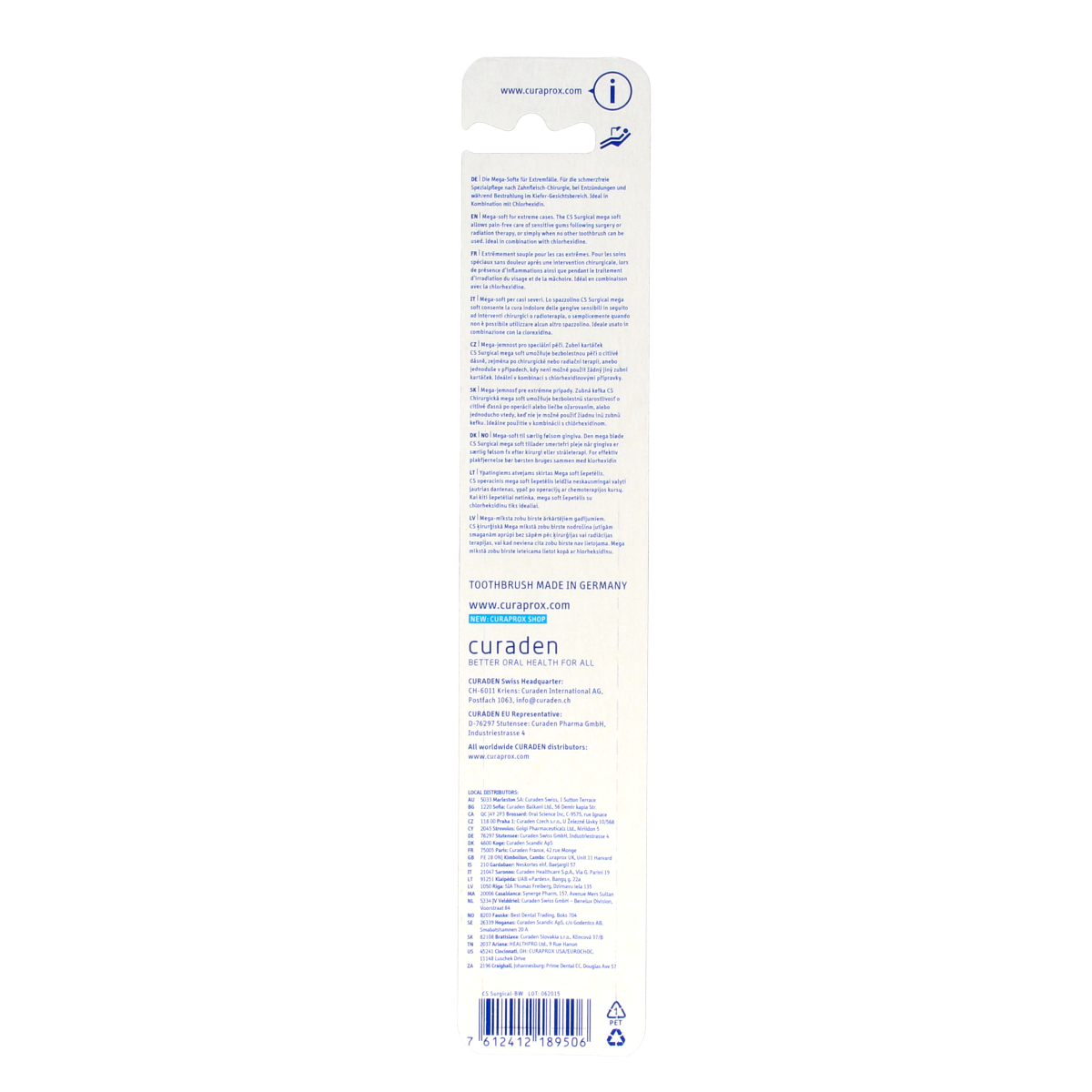 Curaprox CS surgical mega soft toothbrush with 1.00 Stuks, featuring ultra-soft bristles for gentle oral cleaning.