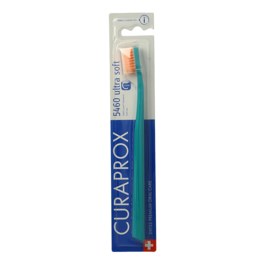 Curaprox CS 5460 ultra soft toothbrush with fine bristles, ideal for gentle daily oral hygiene, shown in close-up.