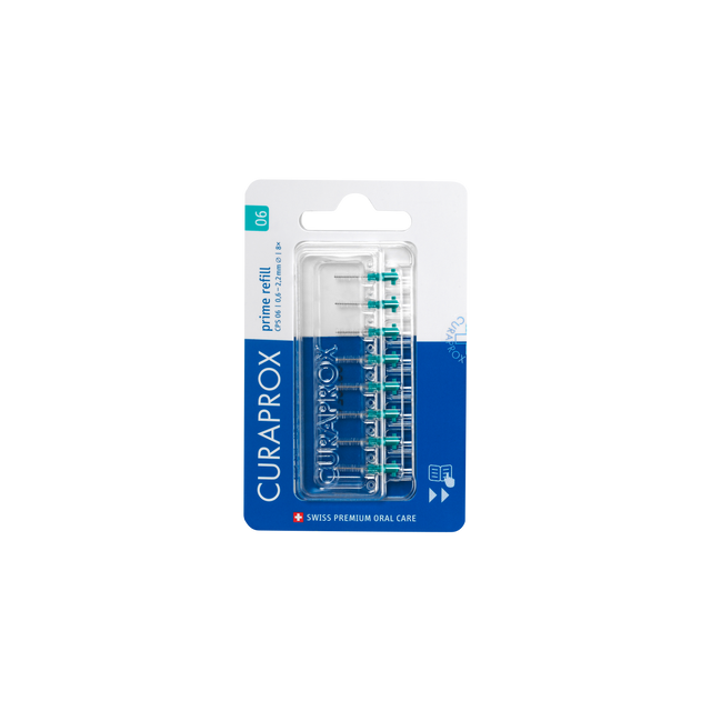 Curaprox CPS 06 prime rager navulling set for dental care, featuring replacement brush heads for optimal oral hygiene.