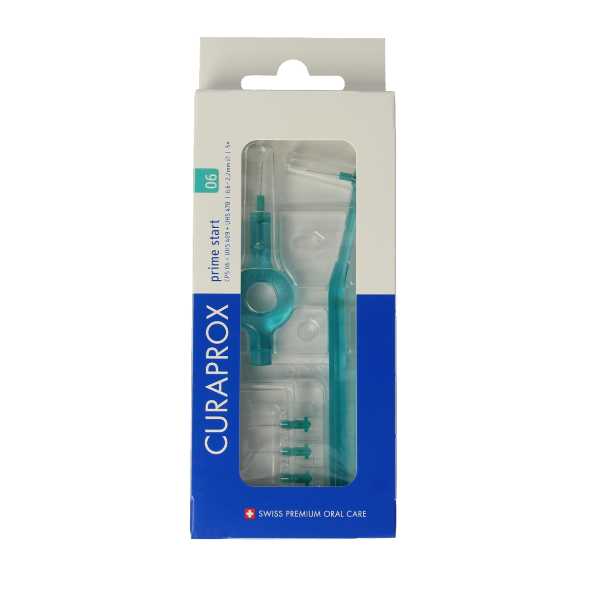Curaprox CPS 06 Prime Rager Start Set with tandenstokers and ragers for dental cleaning, displayed in a white packaging.