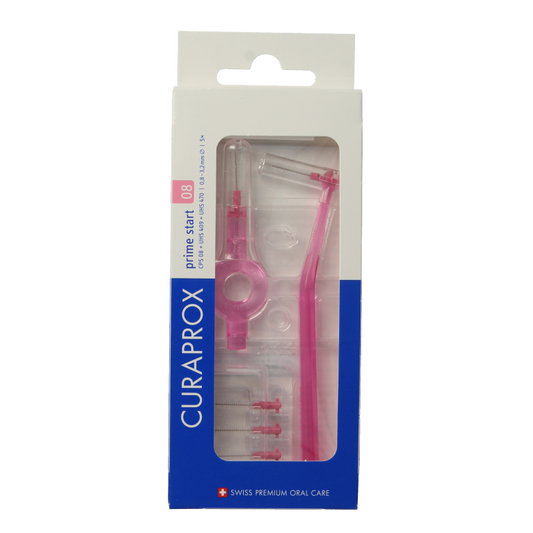 Curaprox CPS 08 Prime Rager Start Set of 5 dental flossers and oral care tools, designed for effective teeth and gum cleaning.