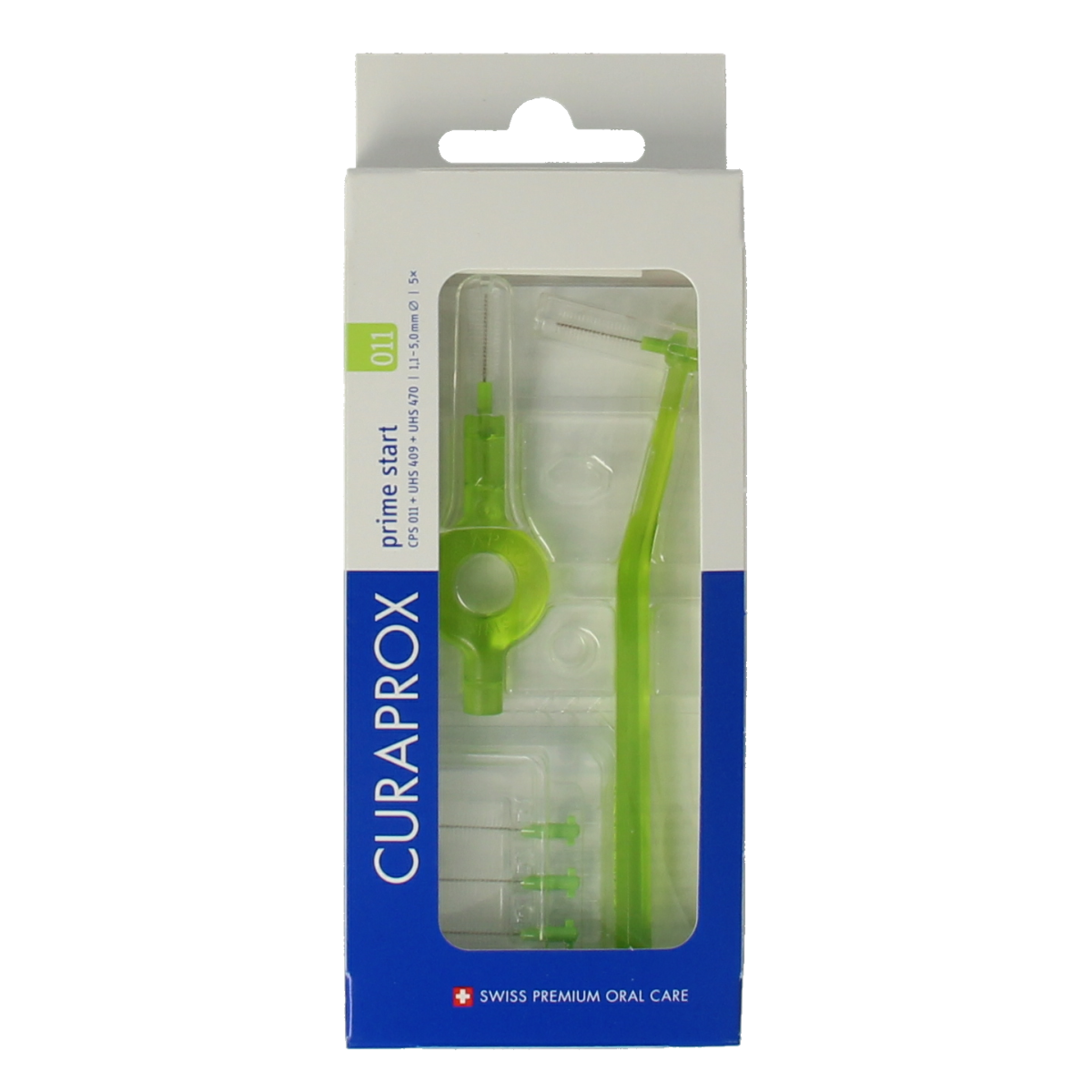 Curaprox CPS 011 prime rager start set with 5 disposable interdental cleaners and picks for effective oral hygiene.