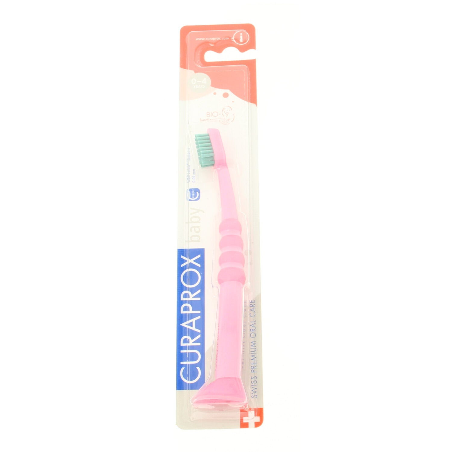 Curaprox Baby tandenborstel with soft bristles, designed for gentle oral care for infants, shown in the image.