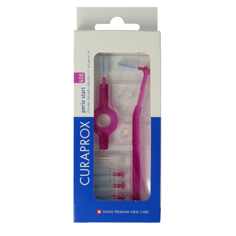 Curaprox CPS 406 perio rager start set with 5 interdental cleaning tools, designed for effective gum and teeth care.