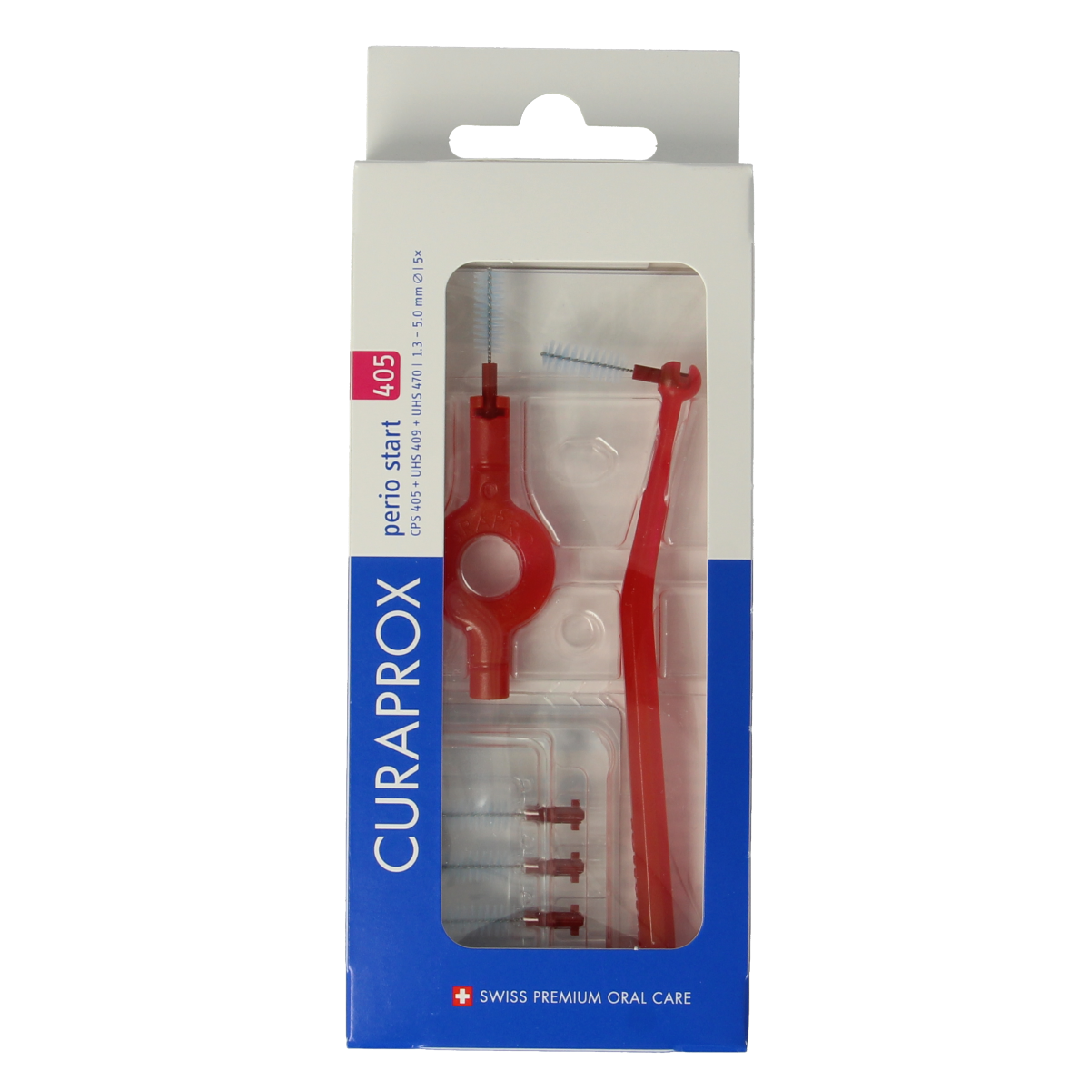 Curaprox CPS 405 perio rager start set with 5 interdental cleaning tools for effective gum and teeth care.
