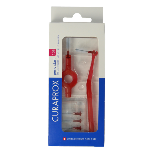 Curaprox CPS 405 perio rager start set with 5 interdental cleaning tools for effective gum and teeth care.