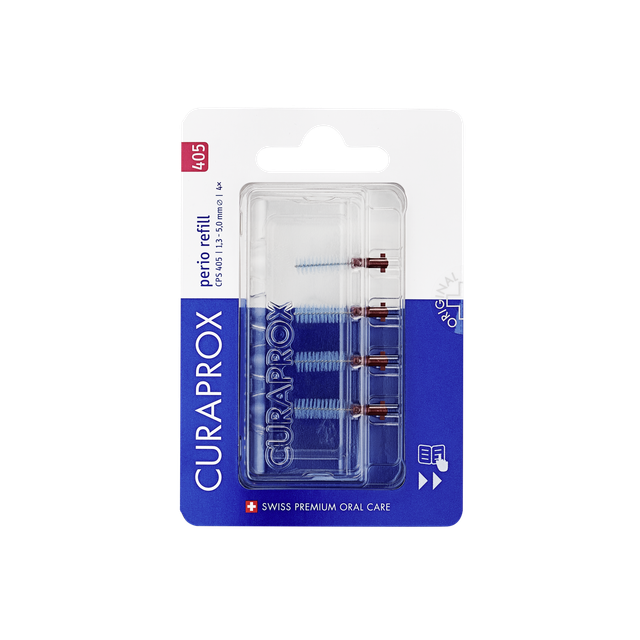 Curaprox CPS 405 perio rager navulling set for oral care, featuring replacement tips for professional periodontal cleaning.