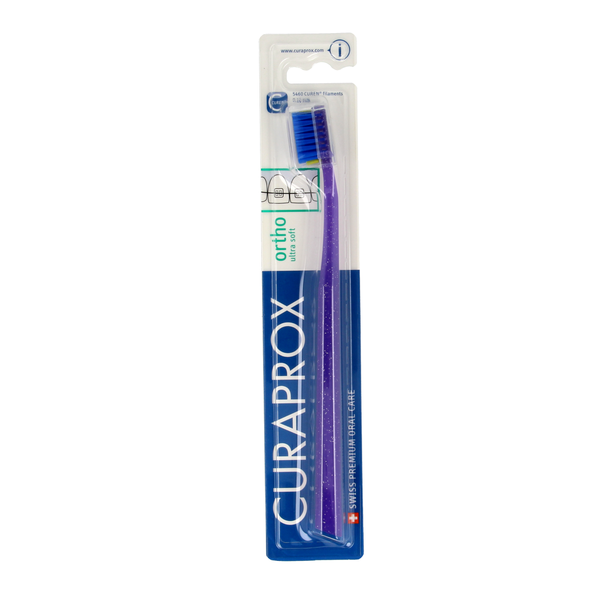 Curaprox CS Ortho Ultra Soft toothbrush with a white handle and soft bristles for orthodontic dental care.